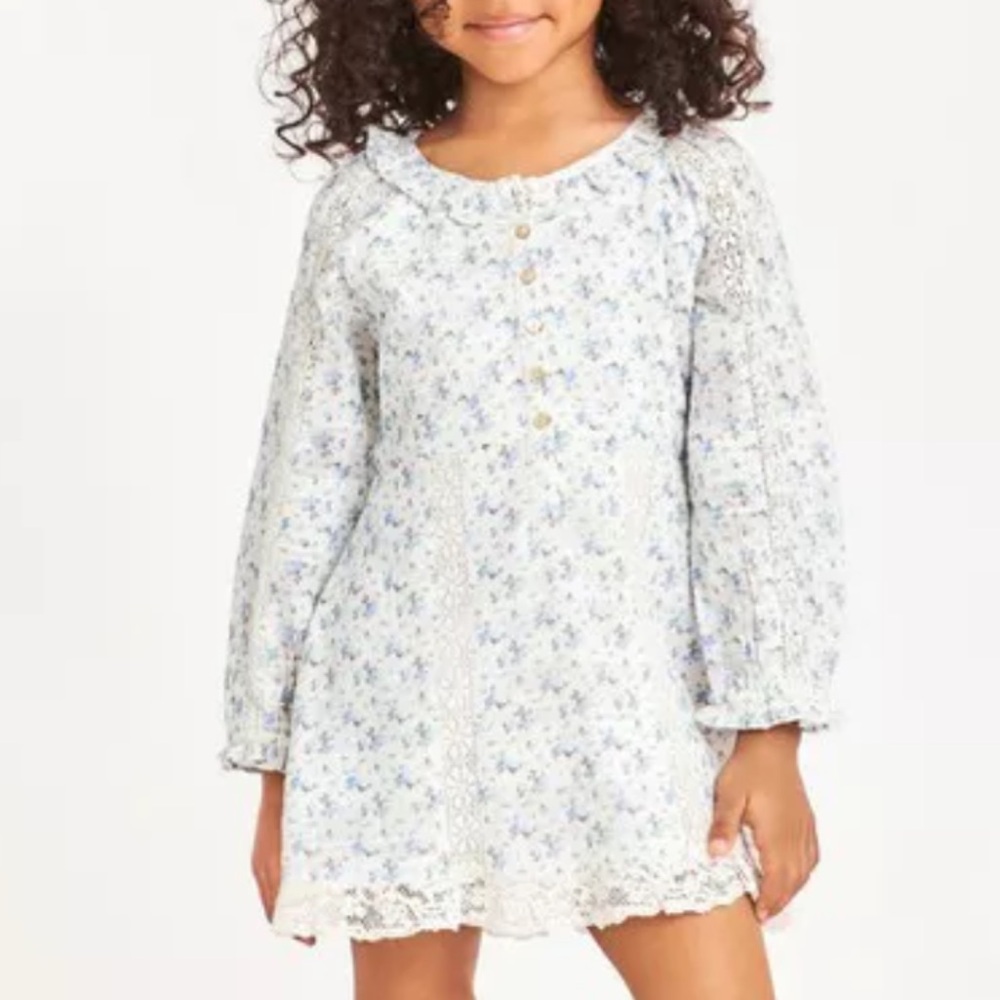 LoveShackFancy Kids Girls Senabelle Dress 
Lightweight Blue Floral Blouse 5Y